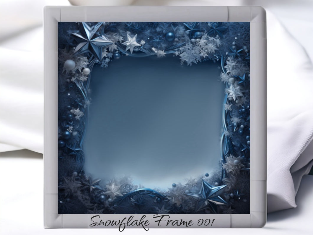 Snowflake Frame 001 Aida Fabric || Printed Fabric || Cross Stitch Canvas || 11/14/16/18/20 Count