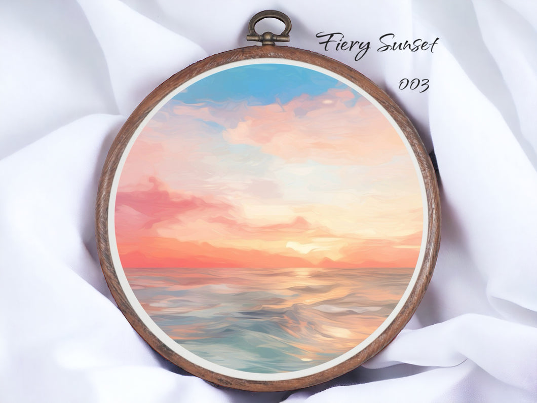 Fiery Sunset 003 Aida Fabric || Printed Fabric || Cross Stitch Canvas || 11/14/16/18/20 Count